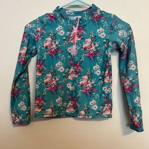 Ruffle Butts Teal Floral Rash Guard
